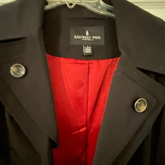 London Fog Women's Black Trench Coat with Red Lining - Picture 8 of 11